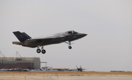 An F-35 C from Squadron VFA 147, the Argonauts, takes off during training exercises at Naval Air Station Lemoore.